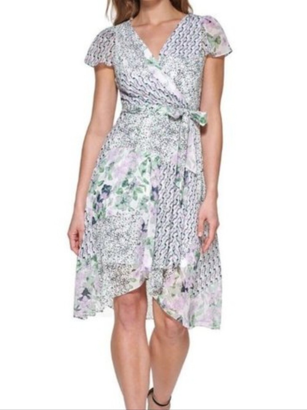 DKNY Lavender & Mint Floral Wrap Dress